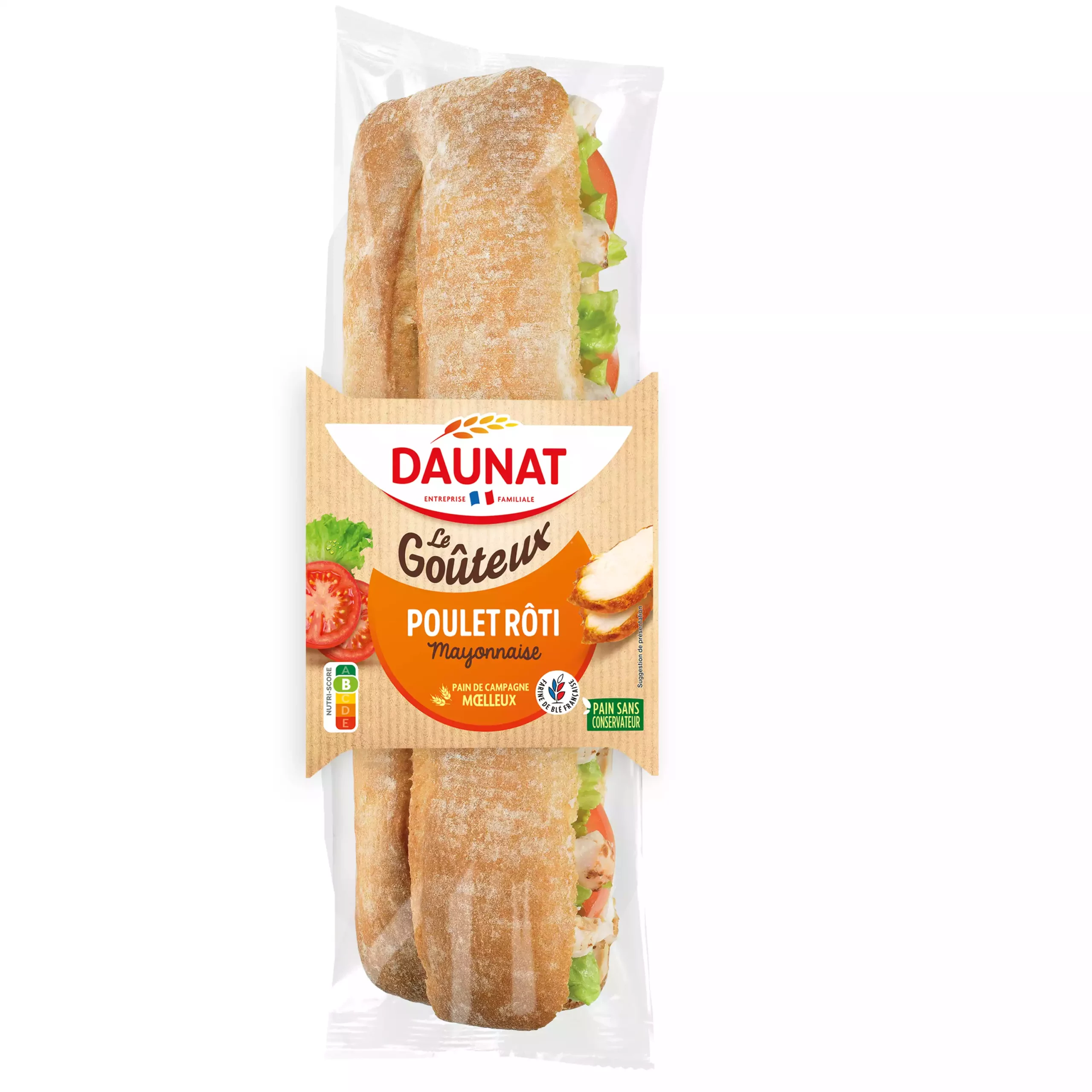 Sandwich baguette le gouteux poulet roti mayonnaise 220g
