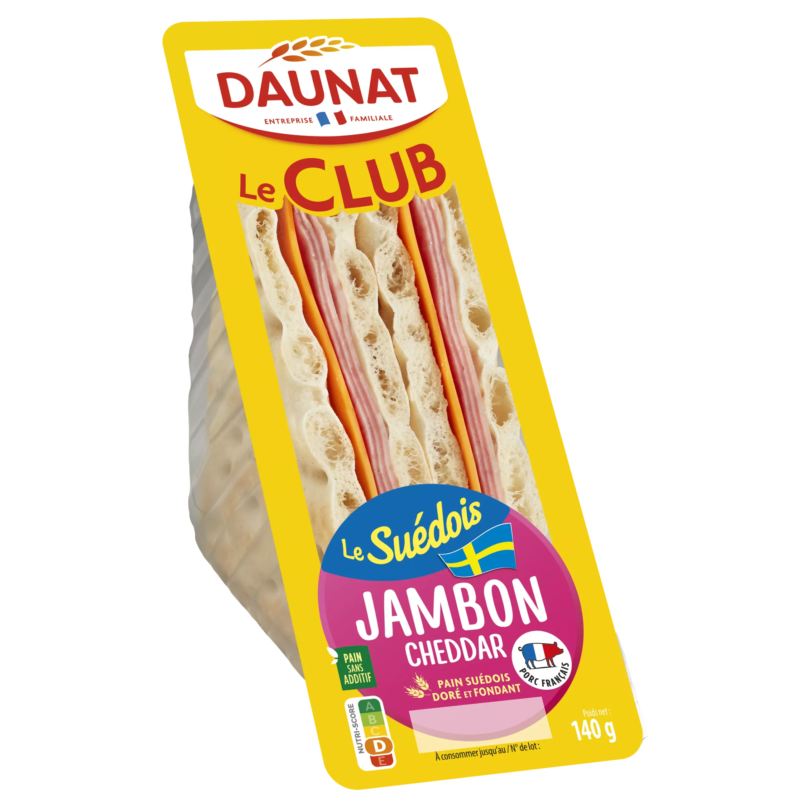 Sandwich Le Club Pain suedois Jambon Cheddar 140g
