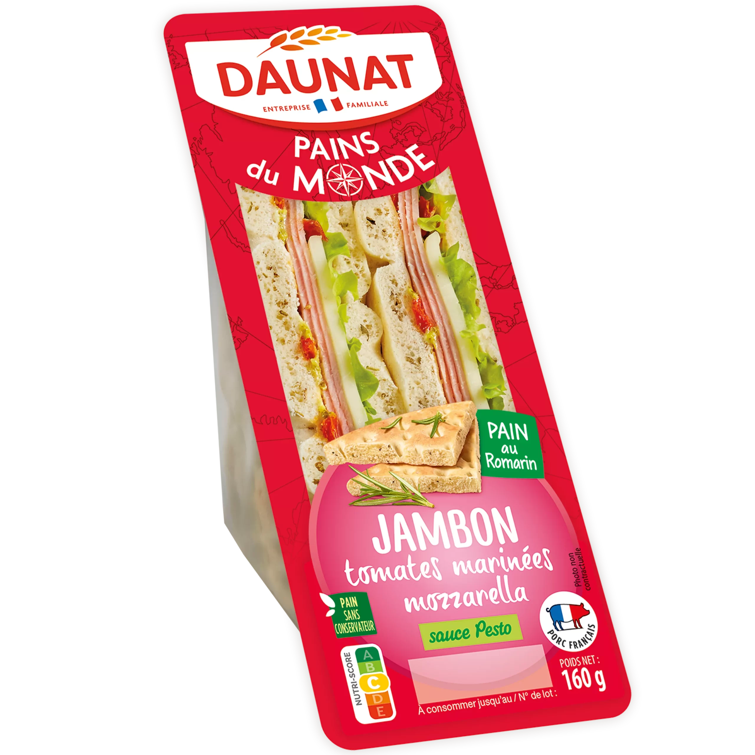 Sandwich Pain du Monde Jambon Tomate Mozarella 160g