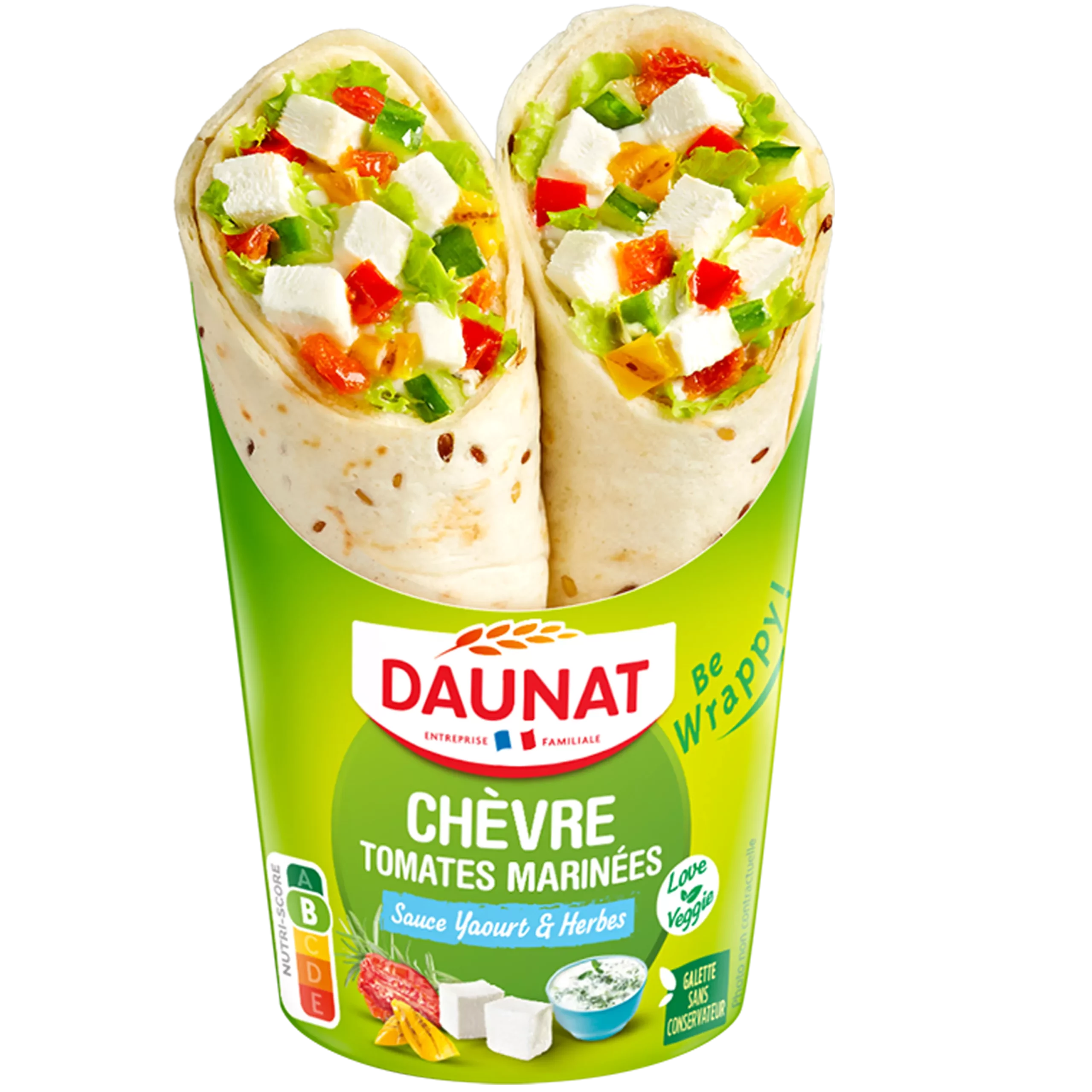 BE WRAPPY LOVE VEGGIE Wrap vegetarien chevre tomates marinees 190g