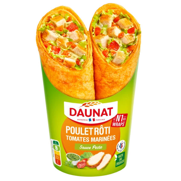 BE WRAPPY Wrap poulet roti tomate marinee et sauce pesto 1