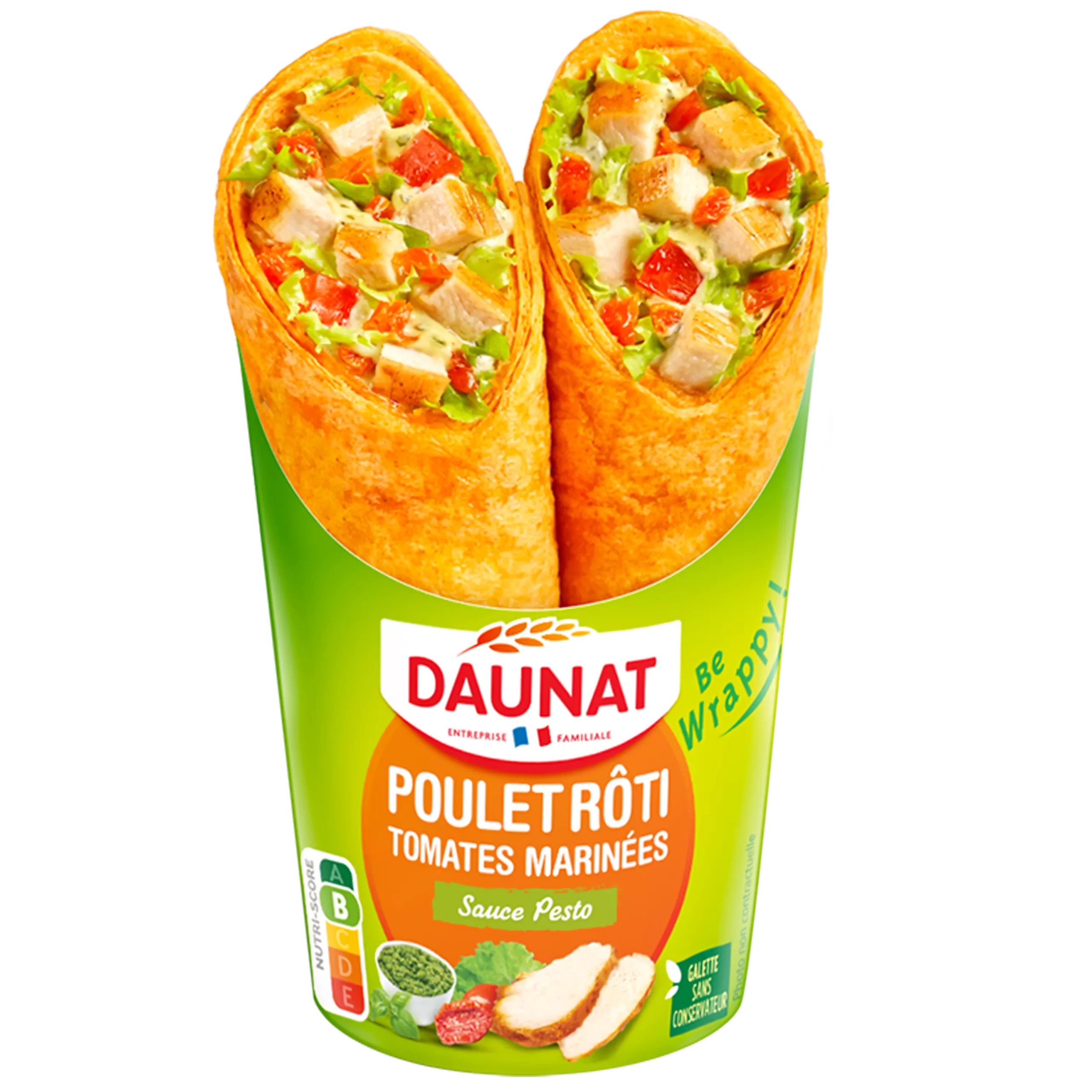 BE WRAPPY Wrap poulet roti tomate marinee et sauce pesto 1