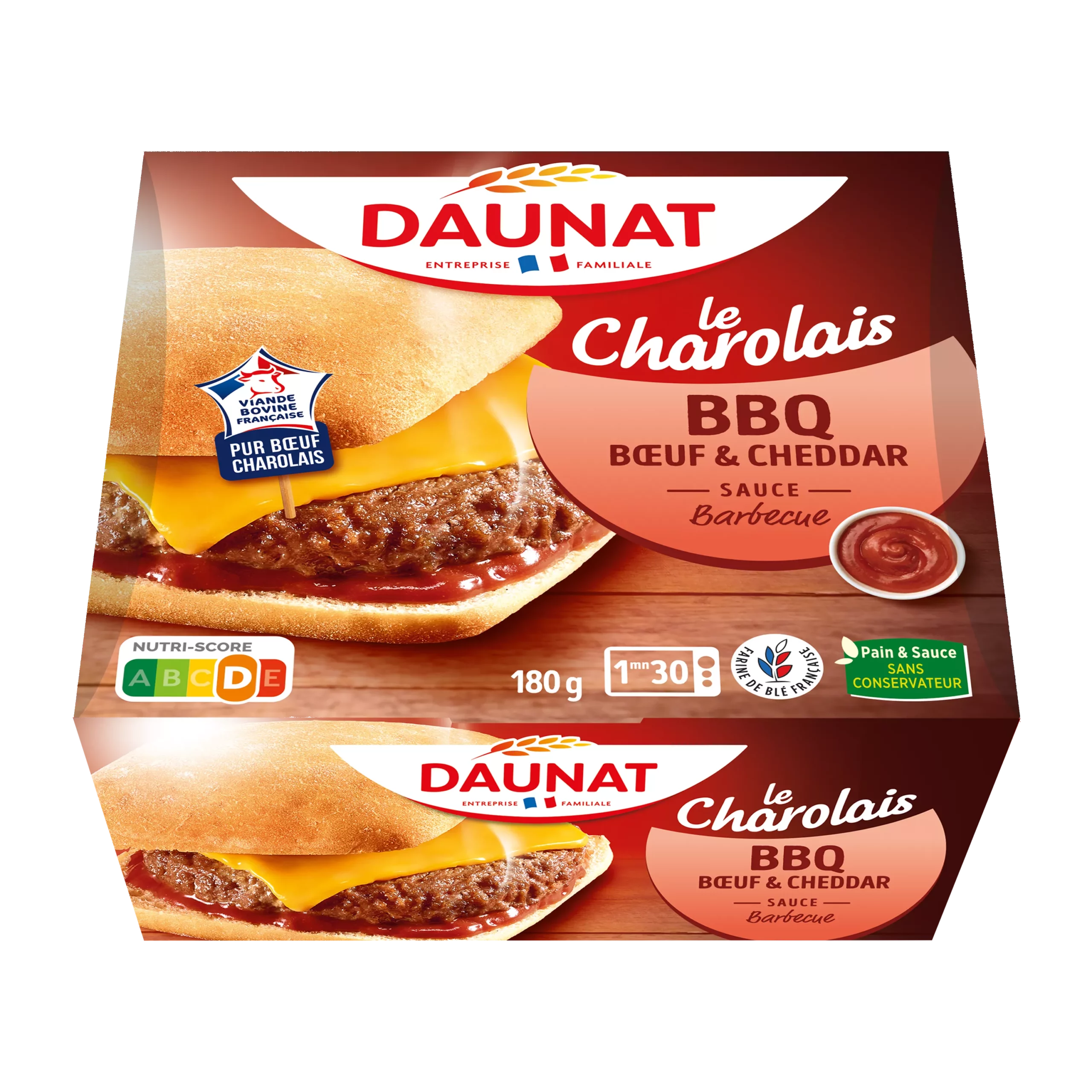 BURGER BOEUF Charolais cheddar sauce BBQ BARBECUE 180g