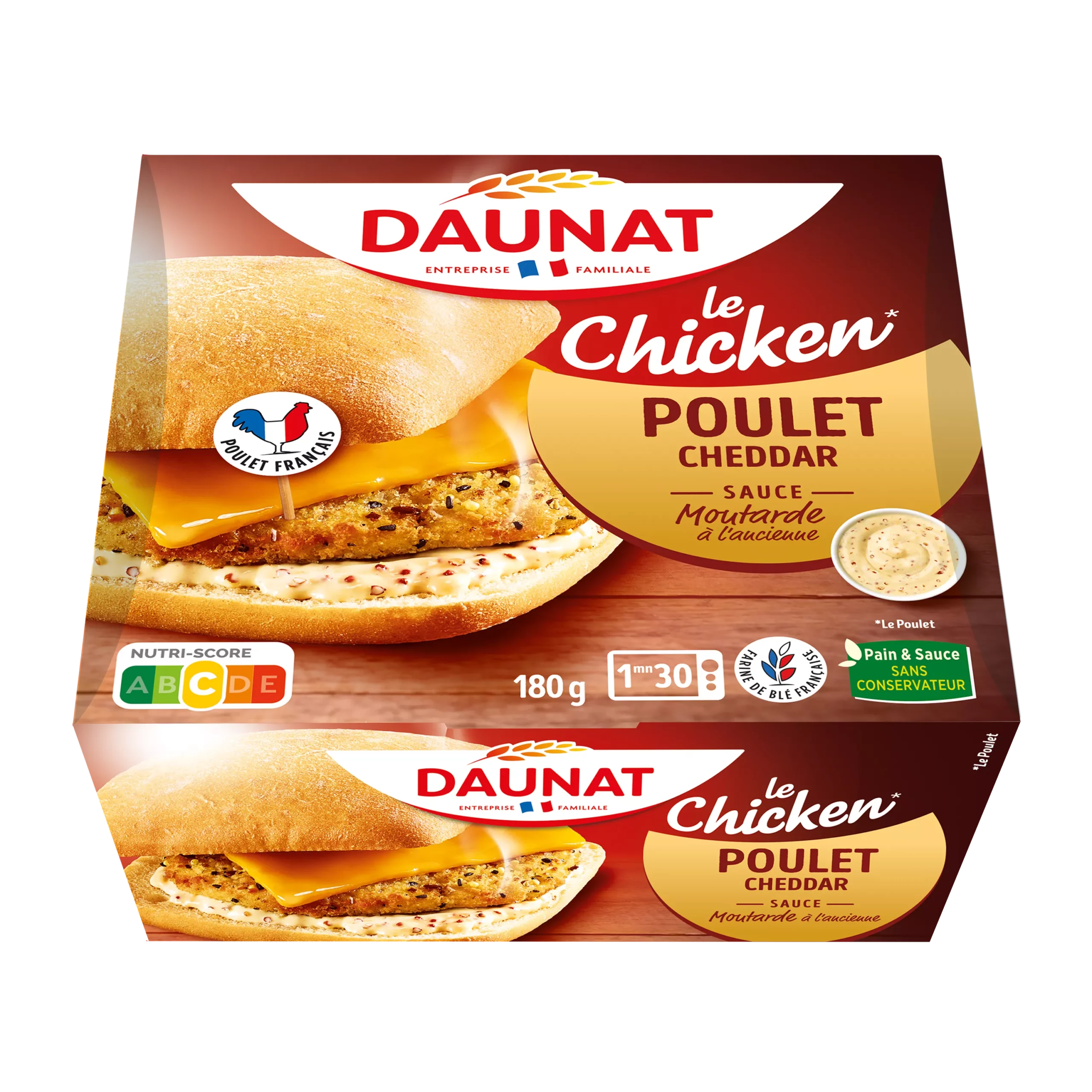 BURGER CHICKEN poulet cheddar sauce moutarde 180g