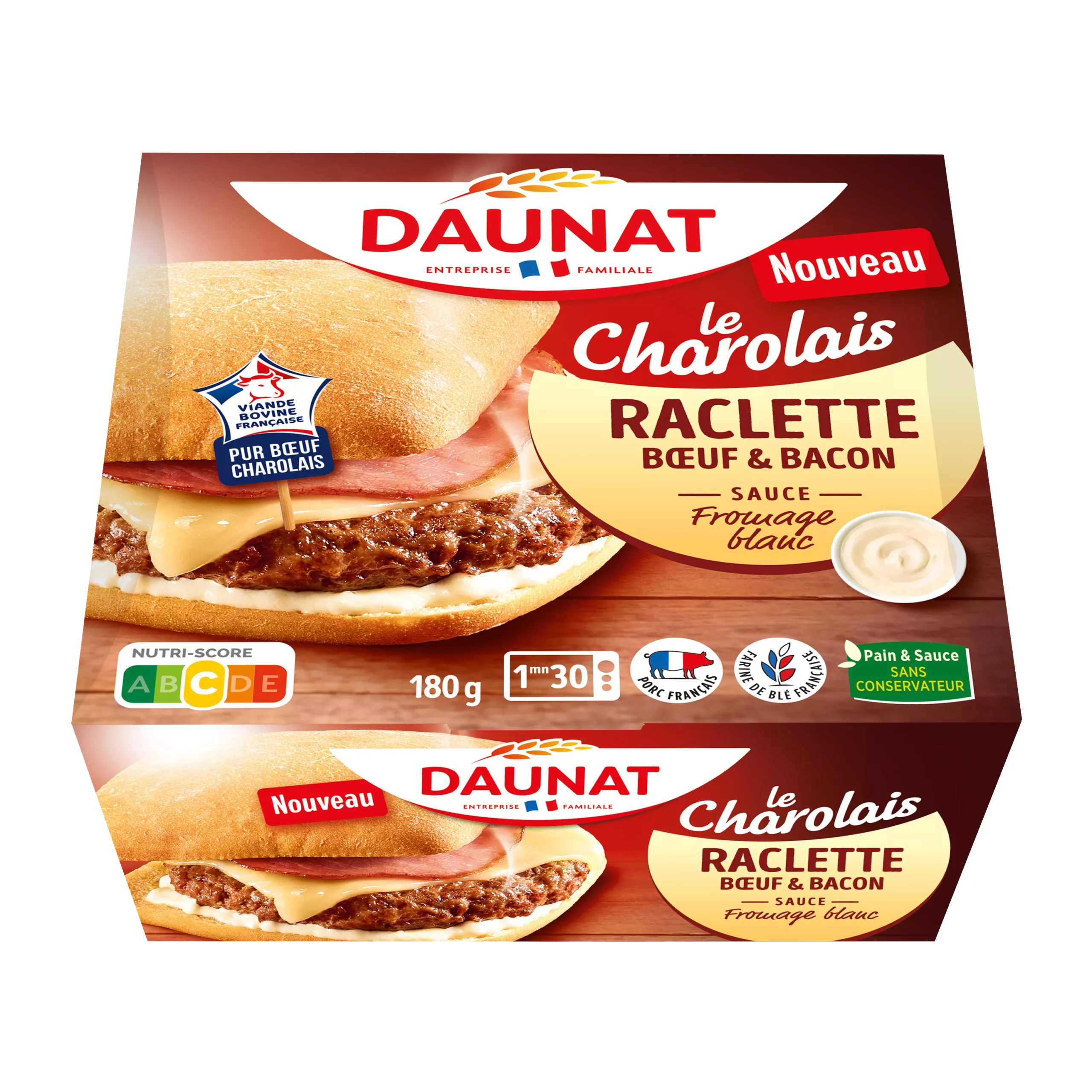 BURGER Charolais boeuf bacon raclette sauce fromage blanc 180g 1