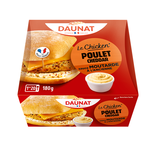 Burger au poulet et au cheddar de chez Daunat