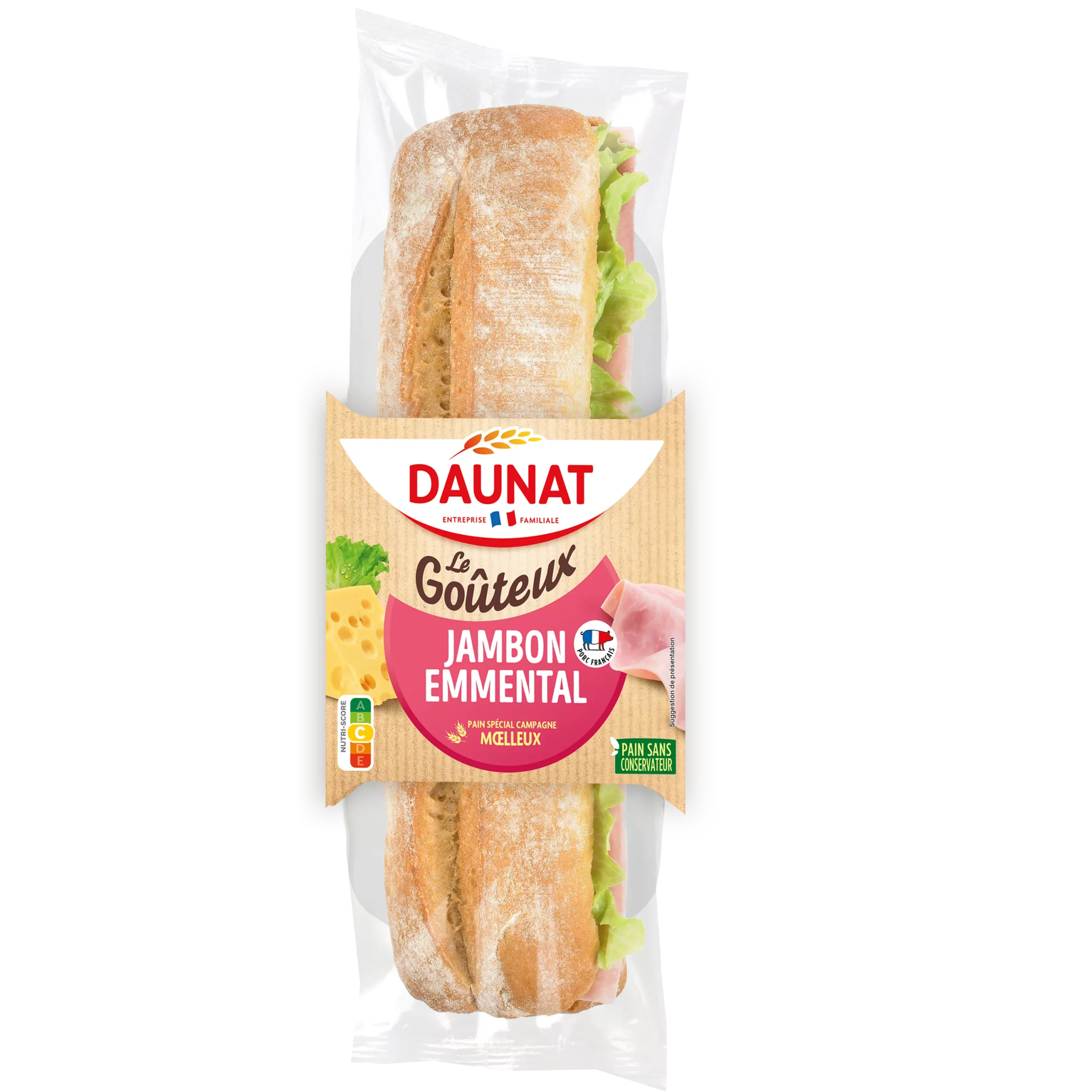 Sandwich baguette Le Gouteux Jambon Emmental 220g