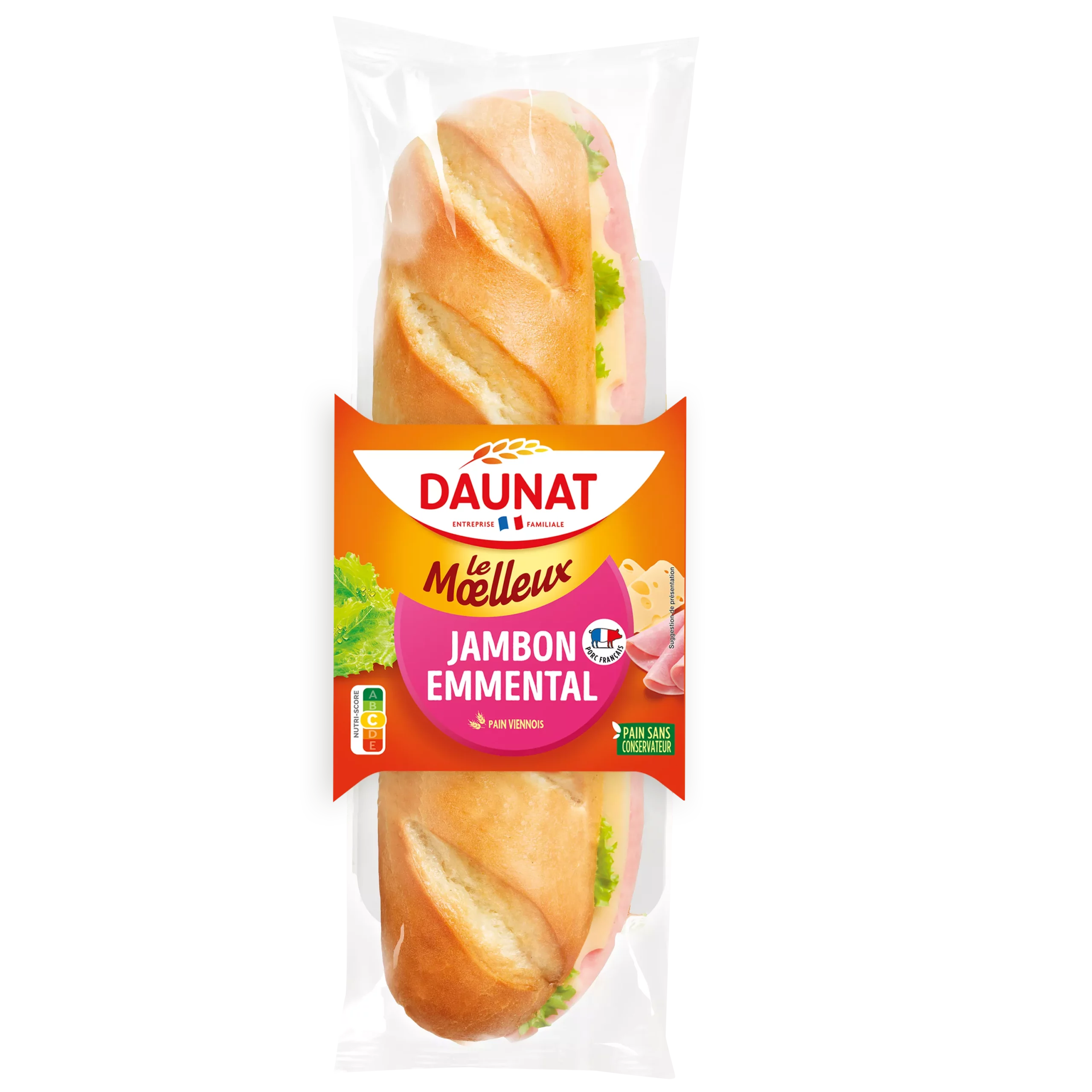 Sandwich baguette Le Moelleux Jambon emmental 230g