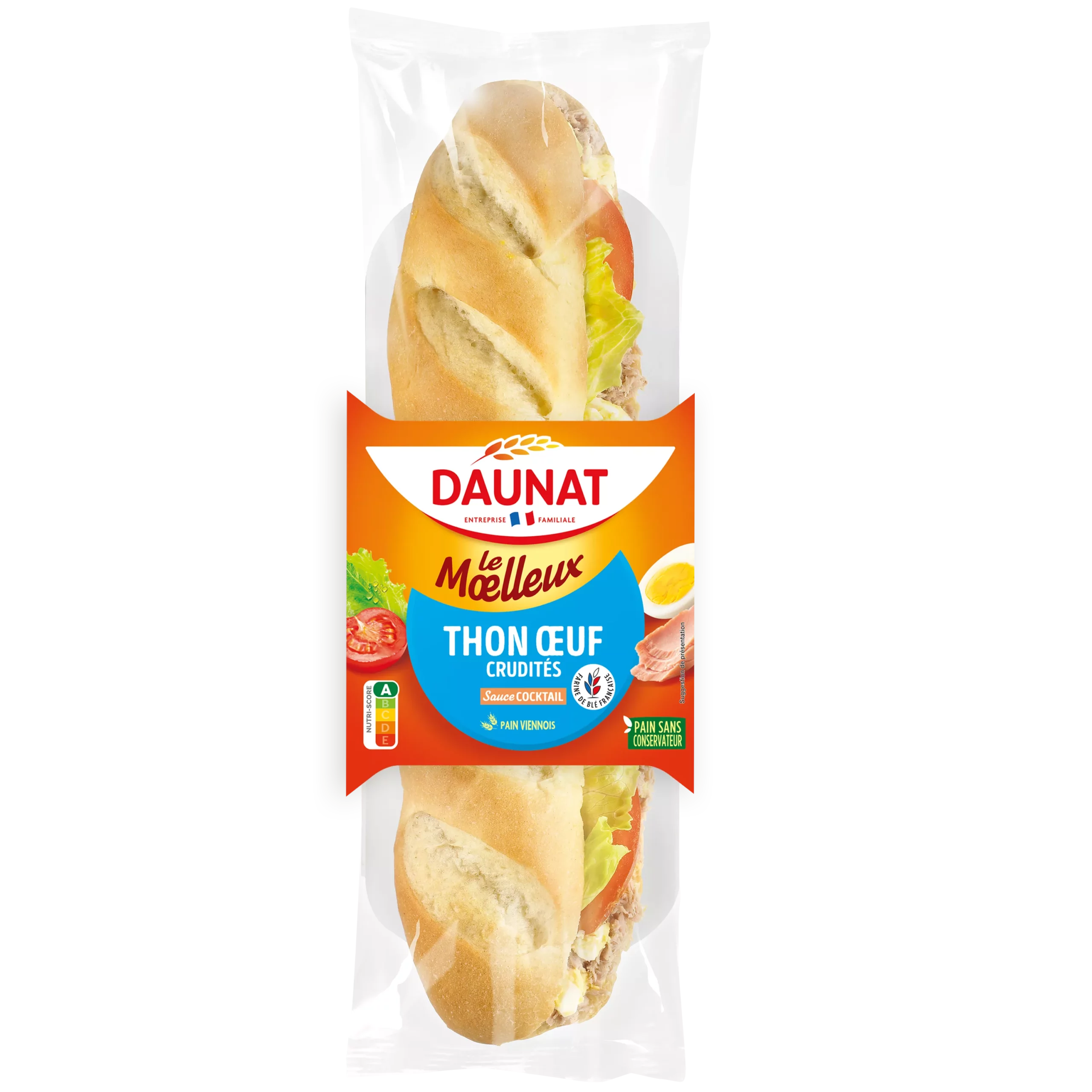 Sandwich baguette Le Moelleux Thon oeuf crudite sauce cocktail 230g