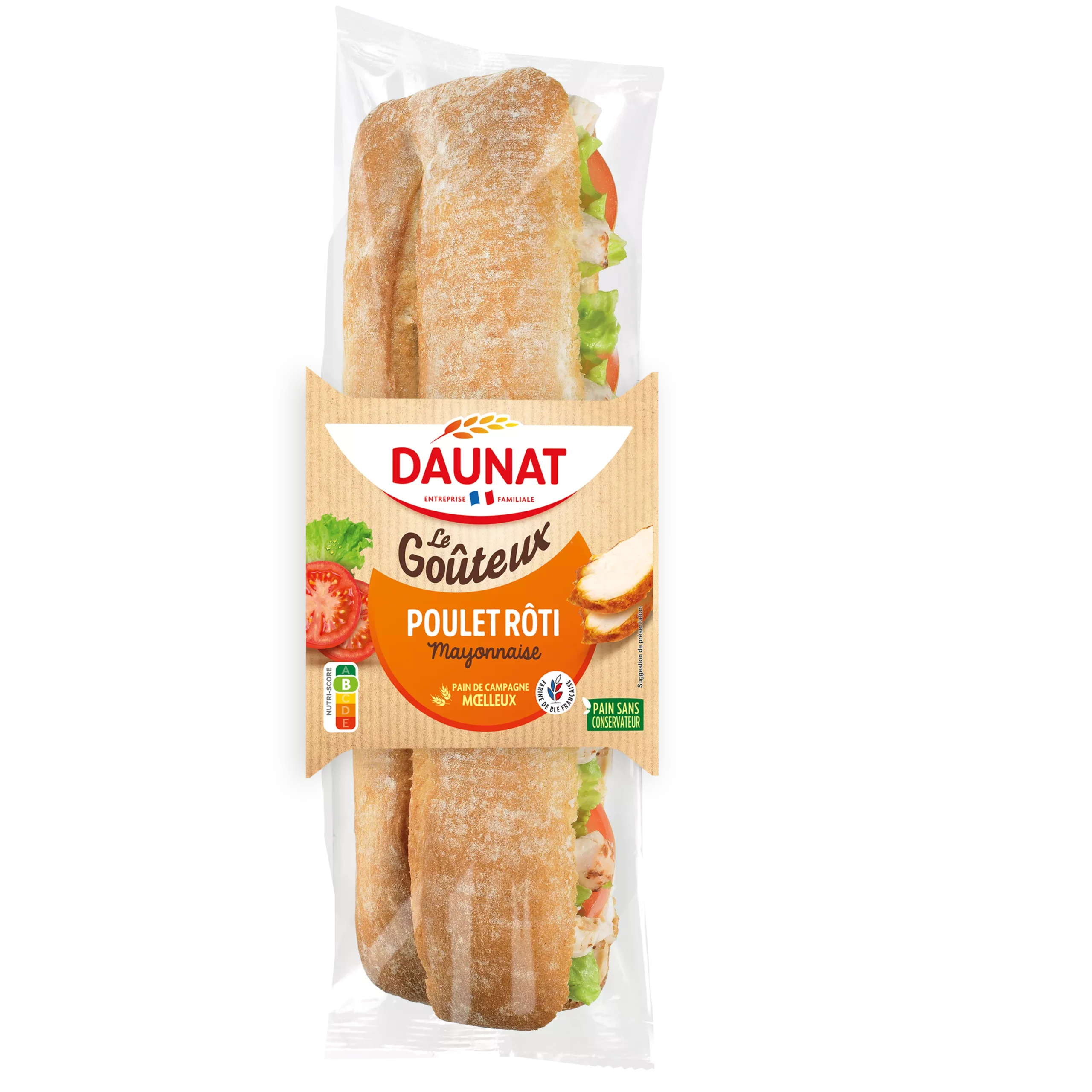 Sandwich baguette le gouteux poulet roti mayonnaise 220g