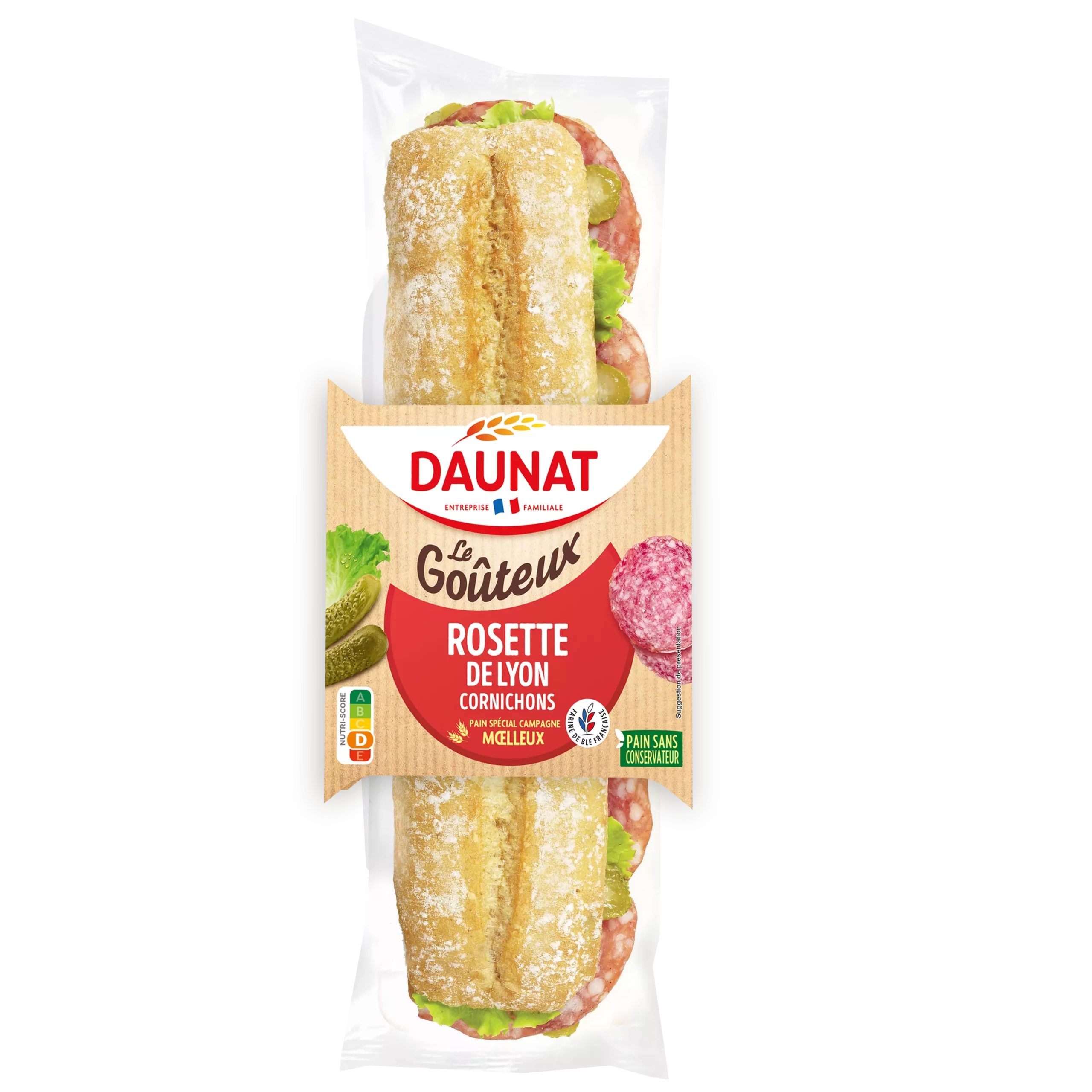 Sandwich baguette le gouteux rosette de Lyon cornichon 220g