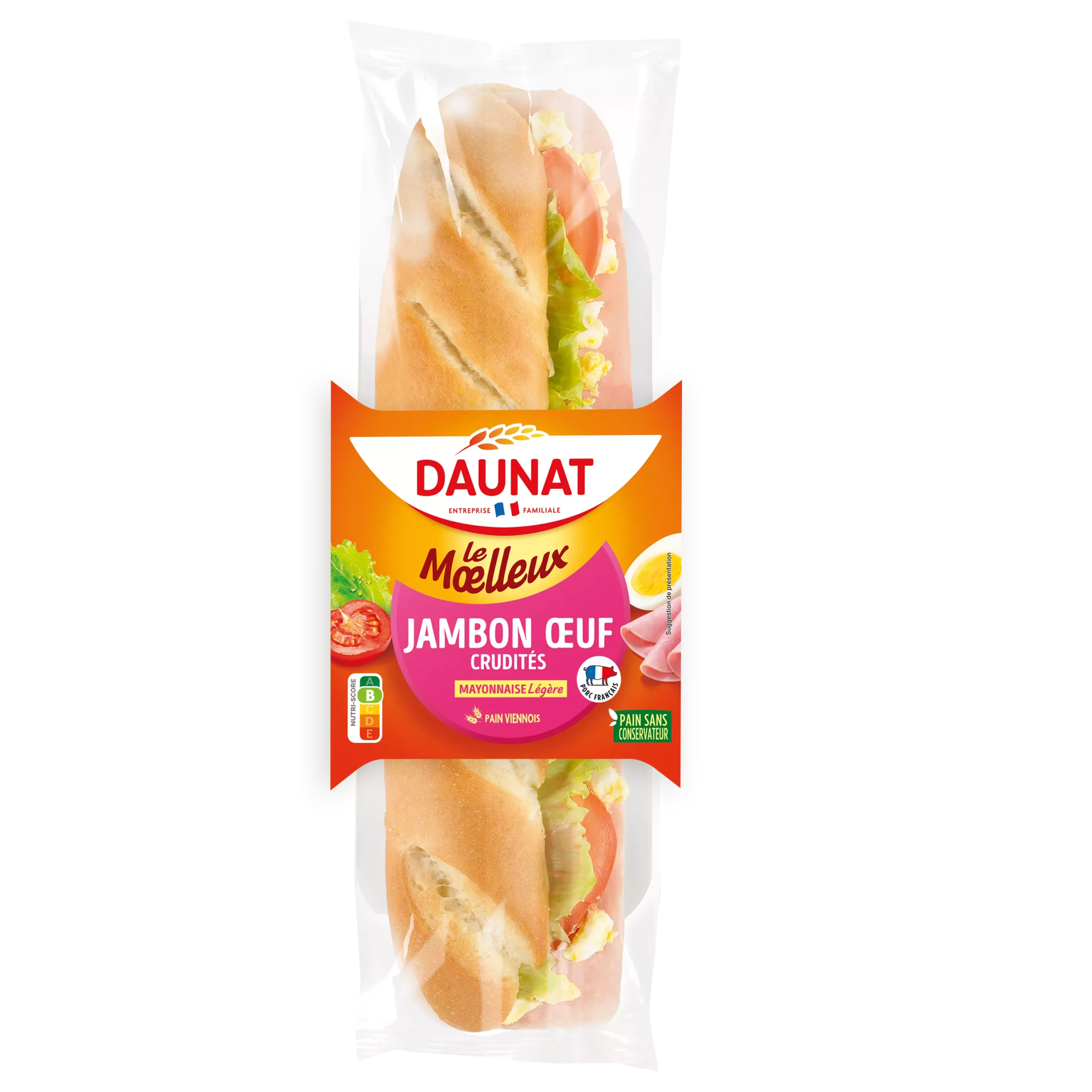 Sandwich baguette le moelleux jambon oeuf crudites 230g 1