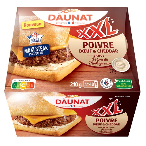 8639 BURGER XXL POIVRE BOEUF CHEDDAR 210G de chez Daunat