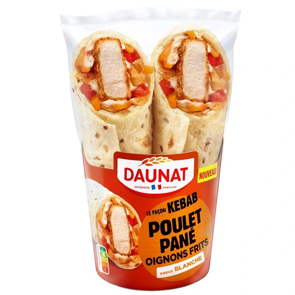 LE FACON KEBAB POULET PANE OIGNONS FRITS SAUCE BLANCHE 180G carre